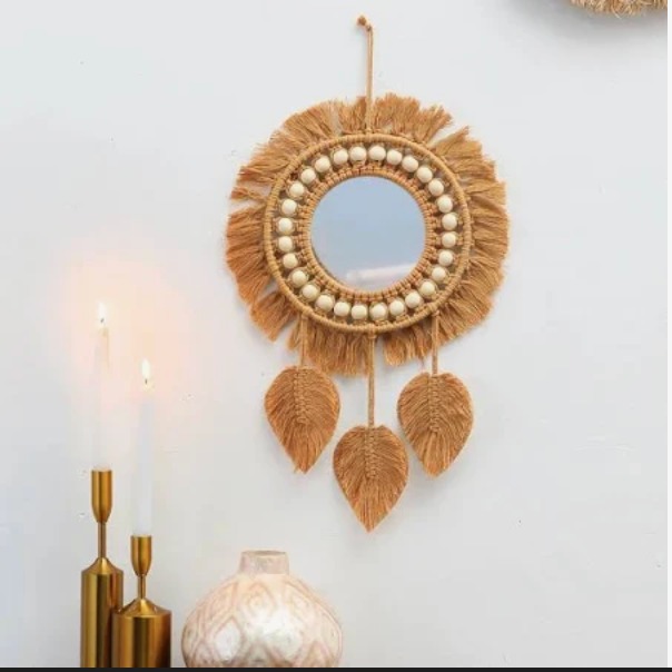 Round Wall Mirrors Room Decor Handmade Macrame Decorative Hanging Mirror Living Room Bedroom Home Apartment Decoration
